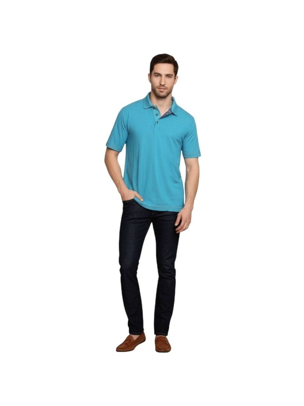 Robert Graham Teal Contrast Stitched Cotton/Modal Polo Shirt Size Medium